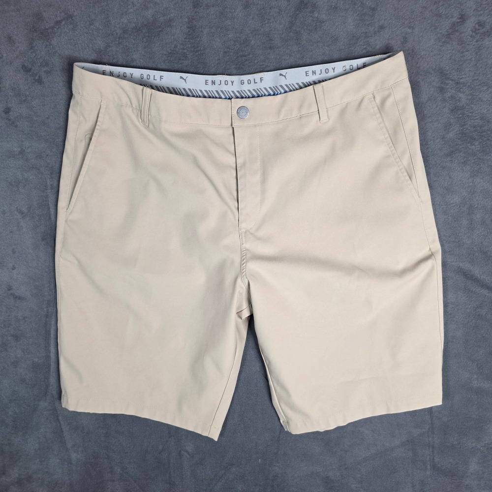 Puma Golf Shorts Mens 38 Tan Khaki Flat Front Performance Tech Chino Shorts